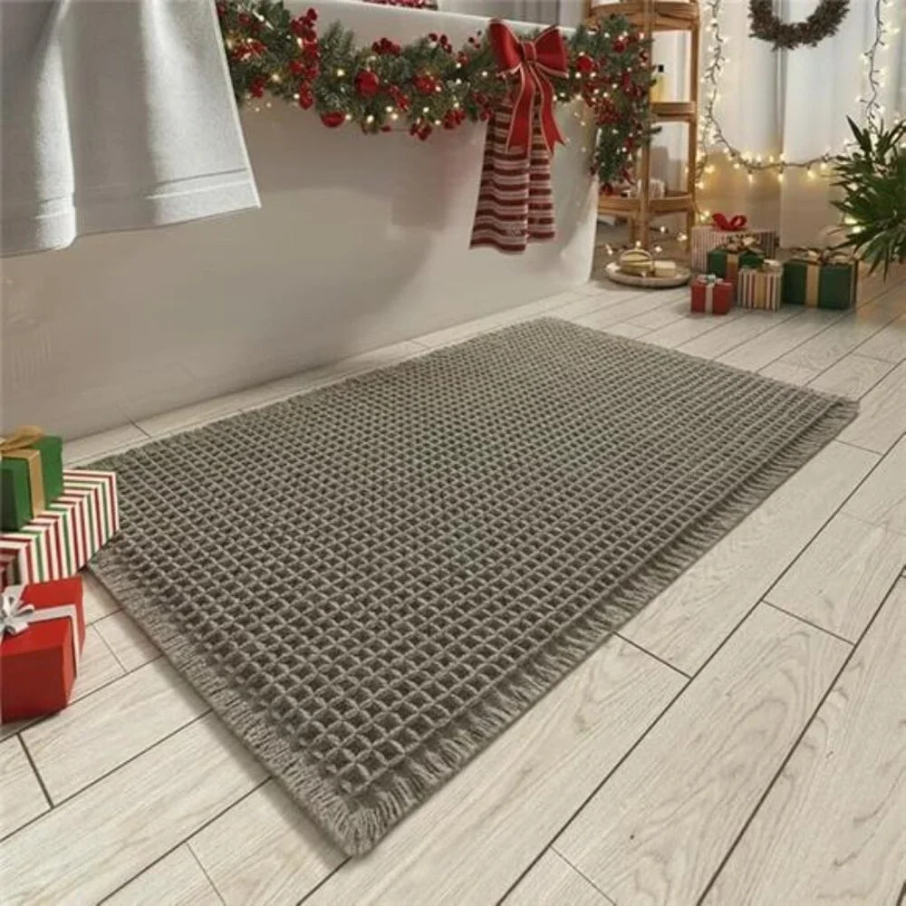 Waffle Bath Mat Non Slip Absorbent Bathroom Rug Soft Washable Green